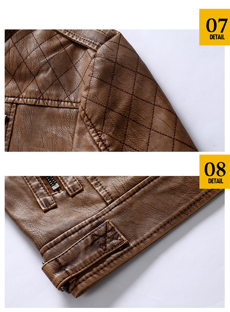 Giacca in pelle da uomo con colletto rialzato, giacca in pelle PU lavata Nostalgia | 8899