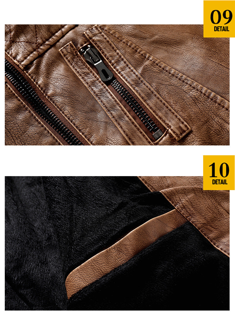Giacca in pelle da uomo con colletto rialzato, giacca in pelle PU lavata Nostalgia | 8899