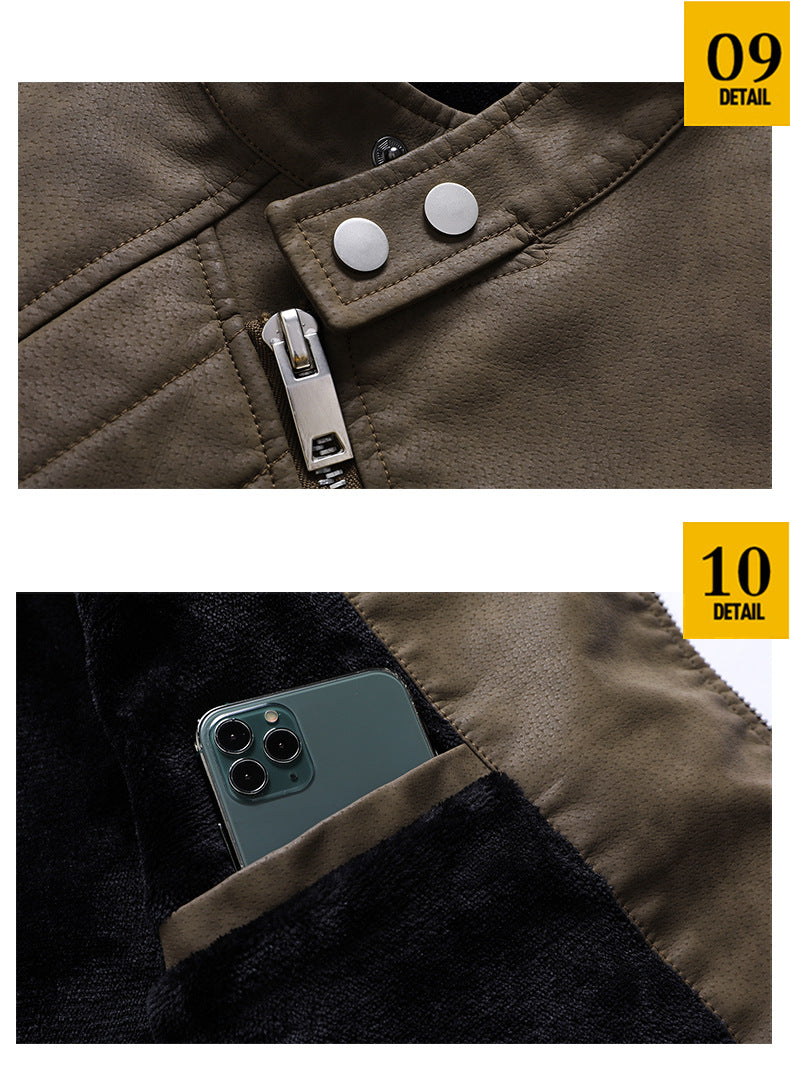 Veste en cuir PU pour homme, rembourrée, revers oblique, fermeture éclair, col montant coréen, blazer | KH-138