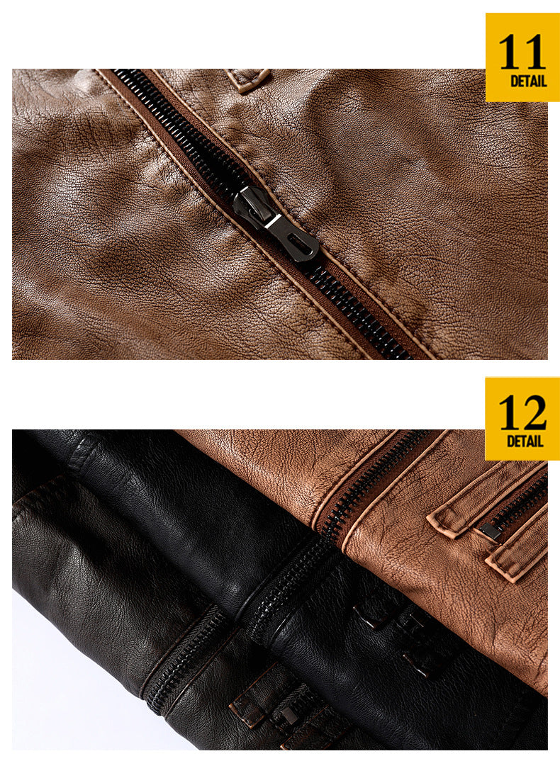 Giacca in pelle da uomo con colletto rialzato, giacca in pelle PU lavata Nostalgia | 8899