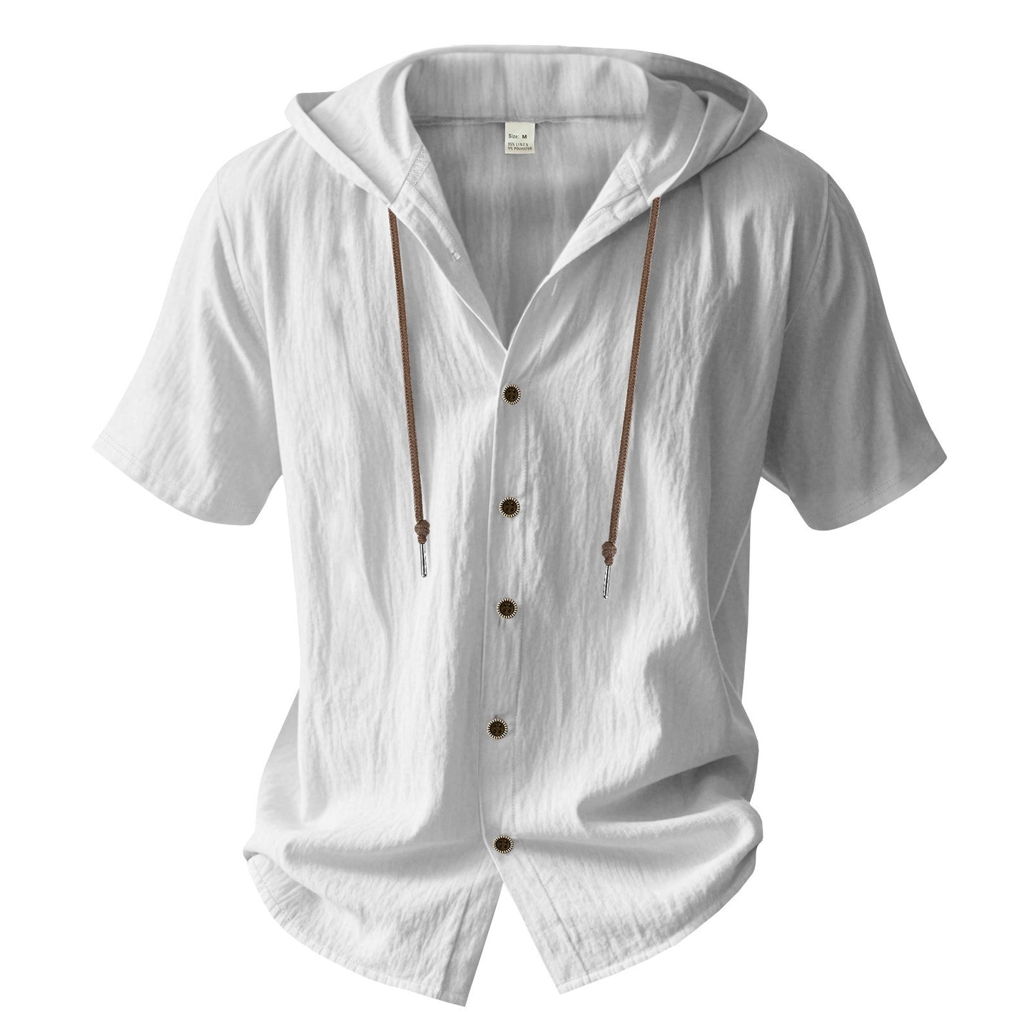 Men's Oversized Linen Shirt – Short-Sleeve Hooded Top | Breathable Amekaji Casual Style | Relaxed Fit Summer Overshirt | Spring 2025 Collection | 2455C