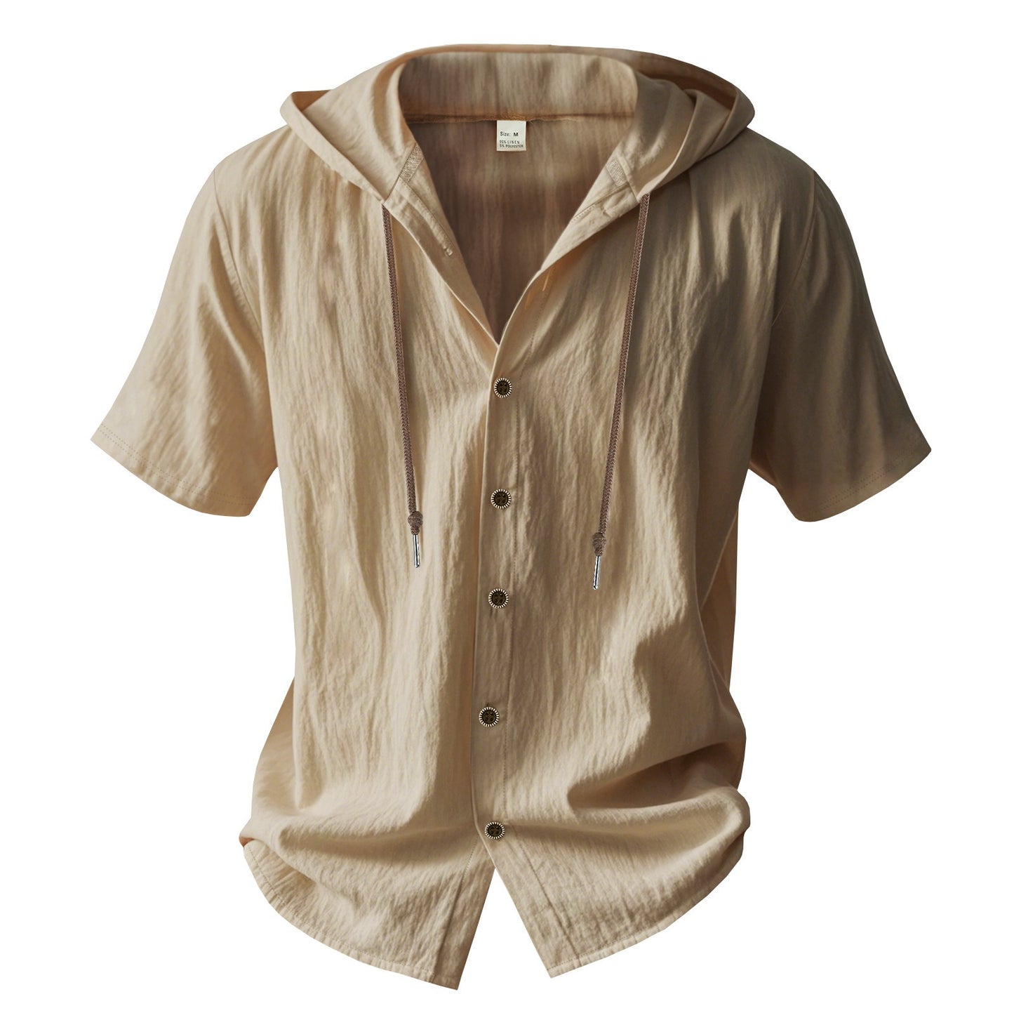 Men's Oversized Linen Shirt – Short-Sleeve Hooded Top | Breathable Amekaji Casual Style | Relaxed Fit Summer Overshirt | Spring 2025 Collection | 2455C