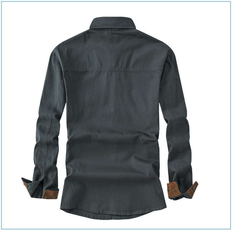 Men's Workwear Pure Cotton Corduroy Shirt with Contrast Color Lapel Plus Size Loose Fit Top | 3261