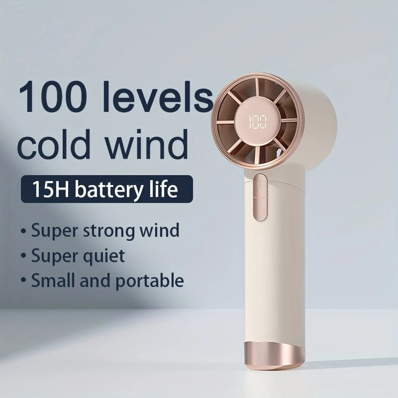 Turbo Handheld Fan with LED Display 100-Speed USB Rechargeable Mini Fan Portable Outdoor Cooling Fan | DS1013