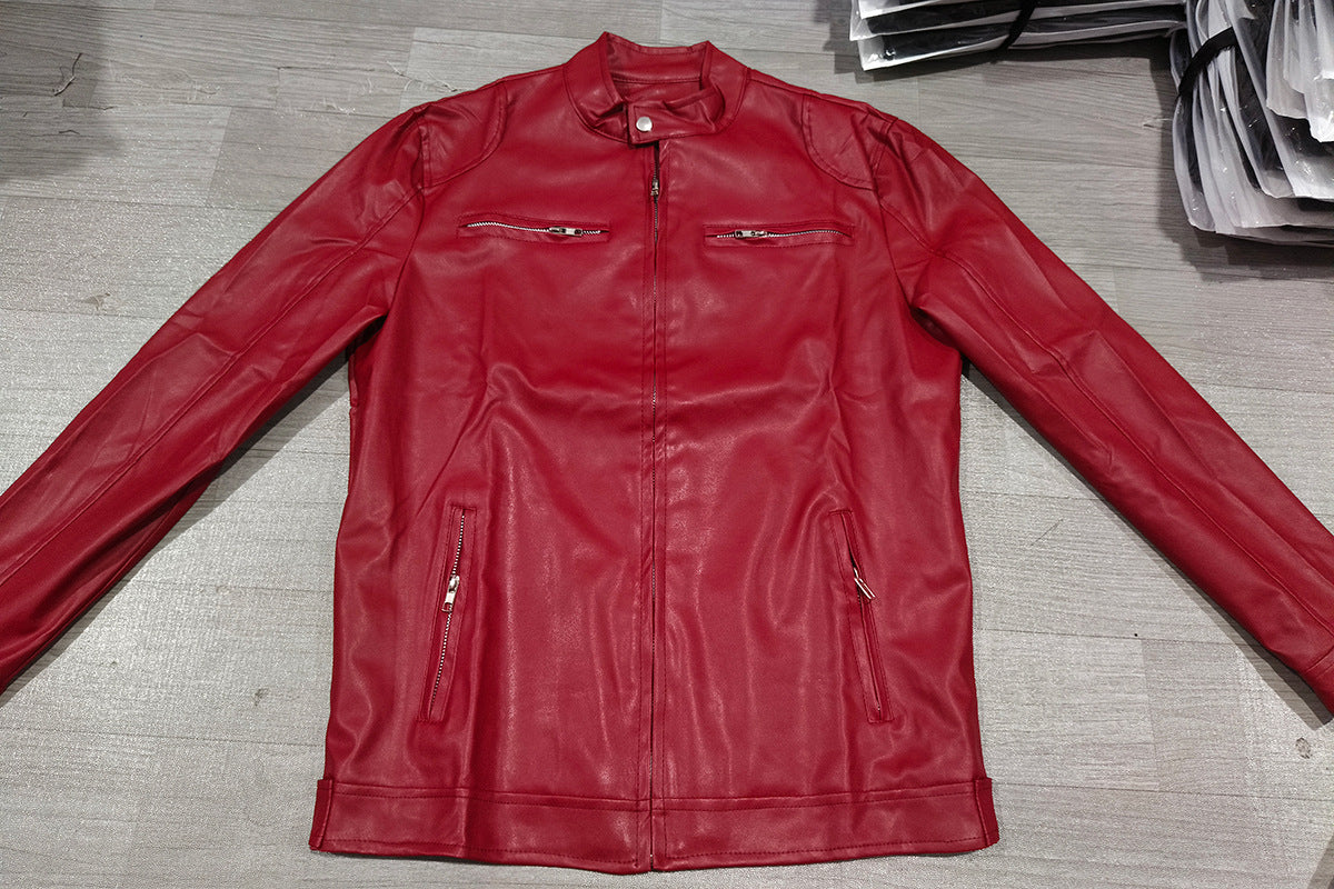 Veste en cuir PU de qualité supérieure avec col montant et coupe ajustée, cardigan chaud à fermeture éclair avec plusieurs poches | PY31