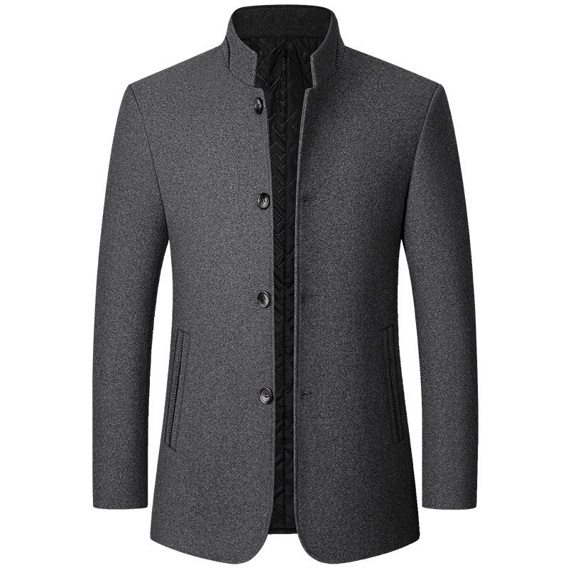 Giacca casual da uomo in lana con colletto alto e maniche lunghe, tinta unita, da tutti i giorni | J2105