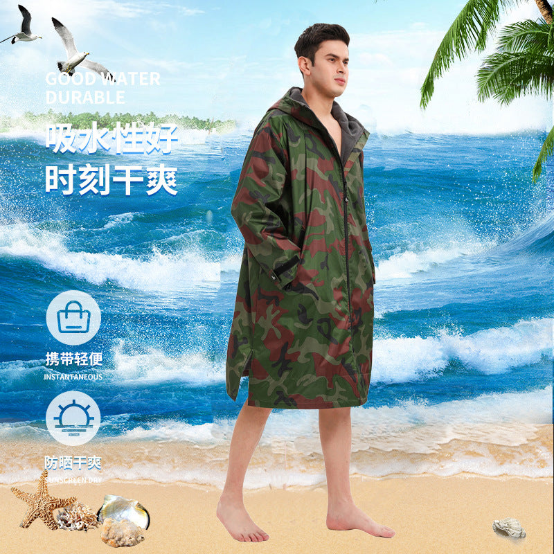 Unisex All-Season Camo Hooded Dry Robe- Waterproof Windproof Swim Parka with Towel Lining | BCM022