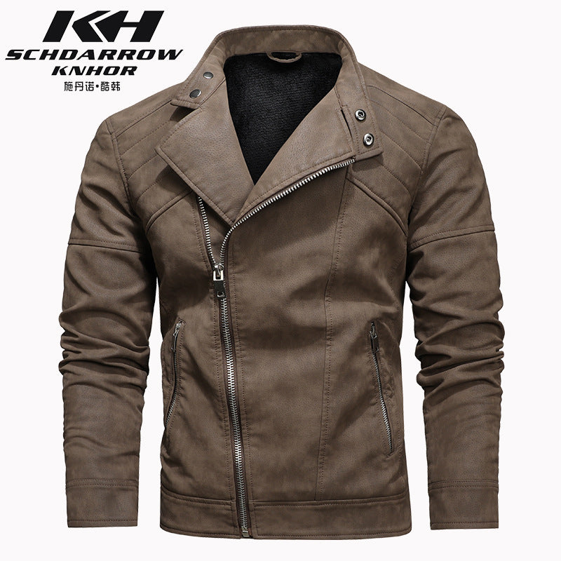 Veste en cuir PU pour homme, rembourrée, revers oblique, fermeture éclair, col montant coréen, blazer | KH-138
