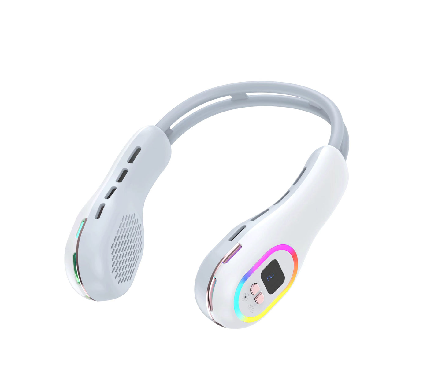Summer Neck Fan Wearable Hands Free Bladeless Cooling Fans LED Colored Light 3 Speed 360° Wind Direction Adjustment Rechargeable Portable Air Con| S57