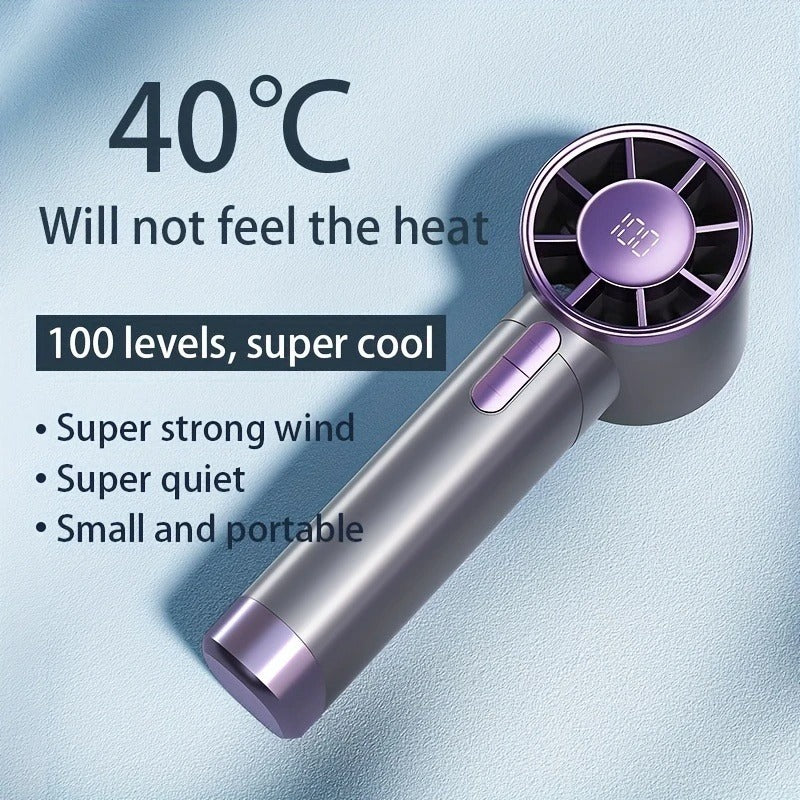 Turbo Handheld Fan with LED Display 100-Speed USB Rechargeable Mini Fan Portable Outdoor Cooling Fan | DS1013
