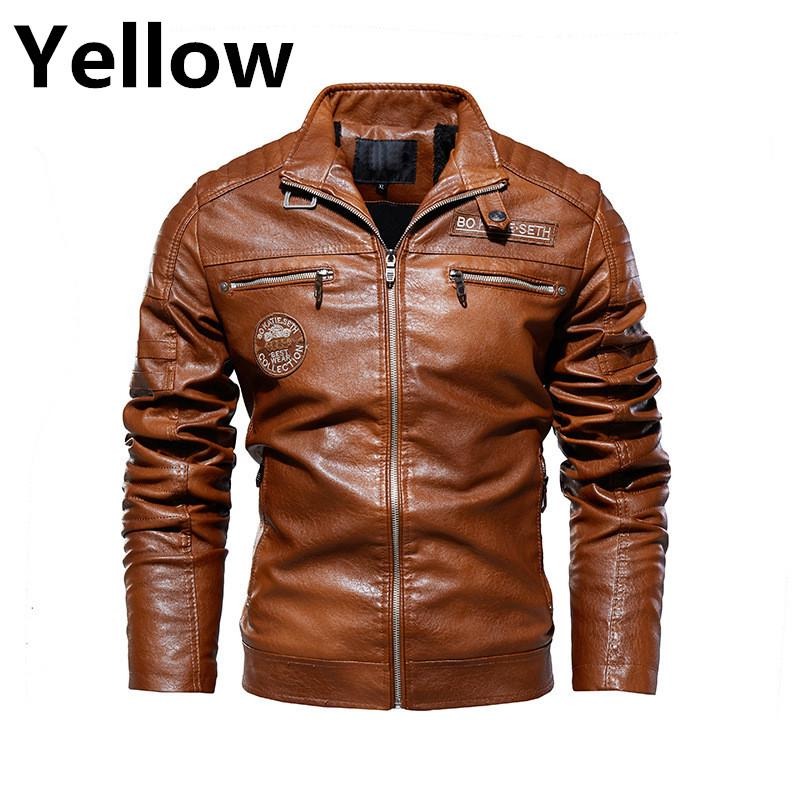 Giacca in pelle da uomo con fodera in pile, cappotto in pelle PU, taglie forti, giacca da uomo con risvolto e ricamo | 6693