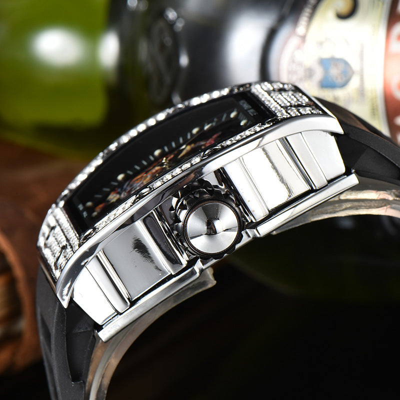 Montre de luxe pour homme RM - Montre automatique en caoutchouc avec motif de dragon et de tigre lumineux | 9924LH