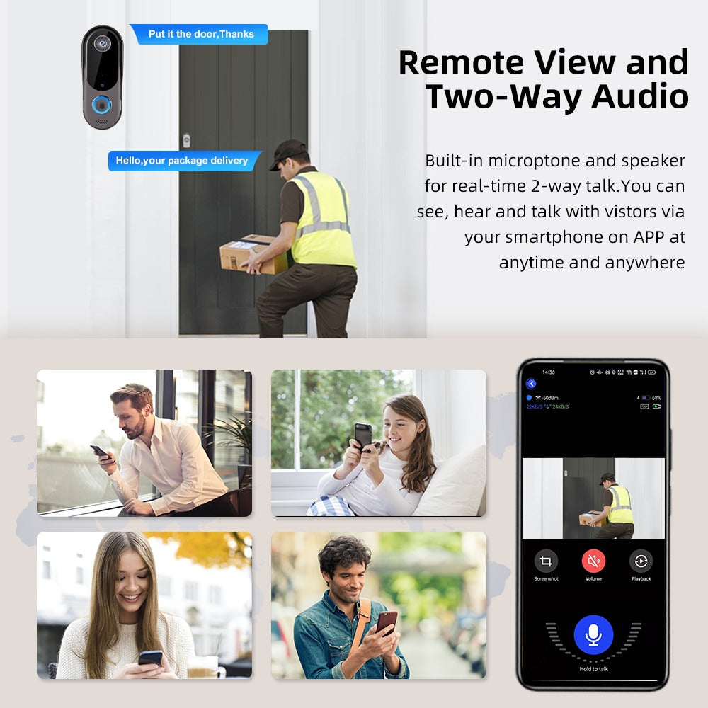 Wireless Home WiFi Smart High-Definition Video Doorbell Camera Two-Way Intercom Multi-Person Sharing Cloud Storage | AL-T3