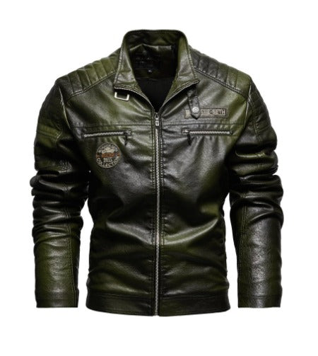 Giacca in pelle da uomo con fodera in pile, cappotto in pelle PU, taglie forti, giacca da uomo con risvolto e ricamo | 6693