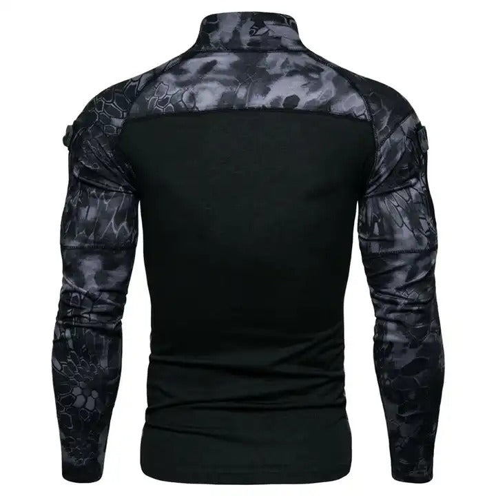 T-shirt décontracté à manches longues et col montant pour homme avec coutures camouflage | 1815-G11