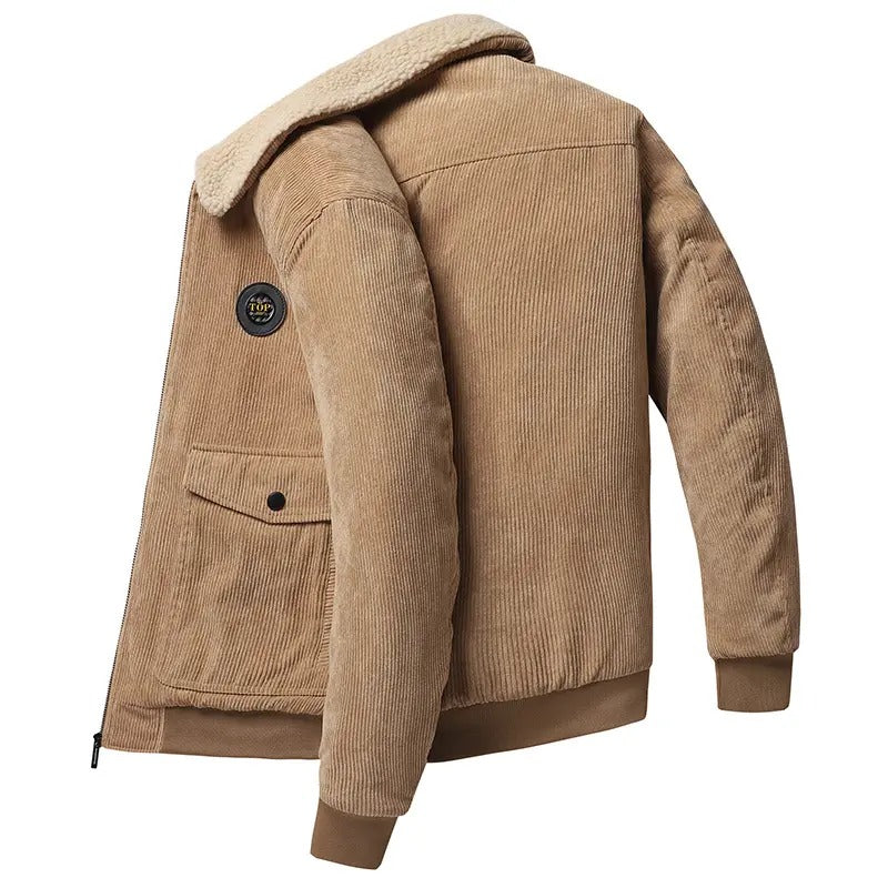 Manteau en velours côtelé chenille grande taille pour homme, veste décontractée à simple boutonnage | 212