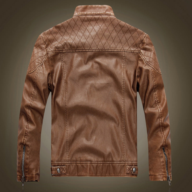 Giacca in pelle da uomo con colletto rialzato, giacca in pelle PU lavata Nostalgia | 8899