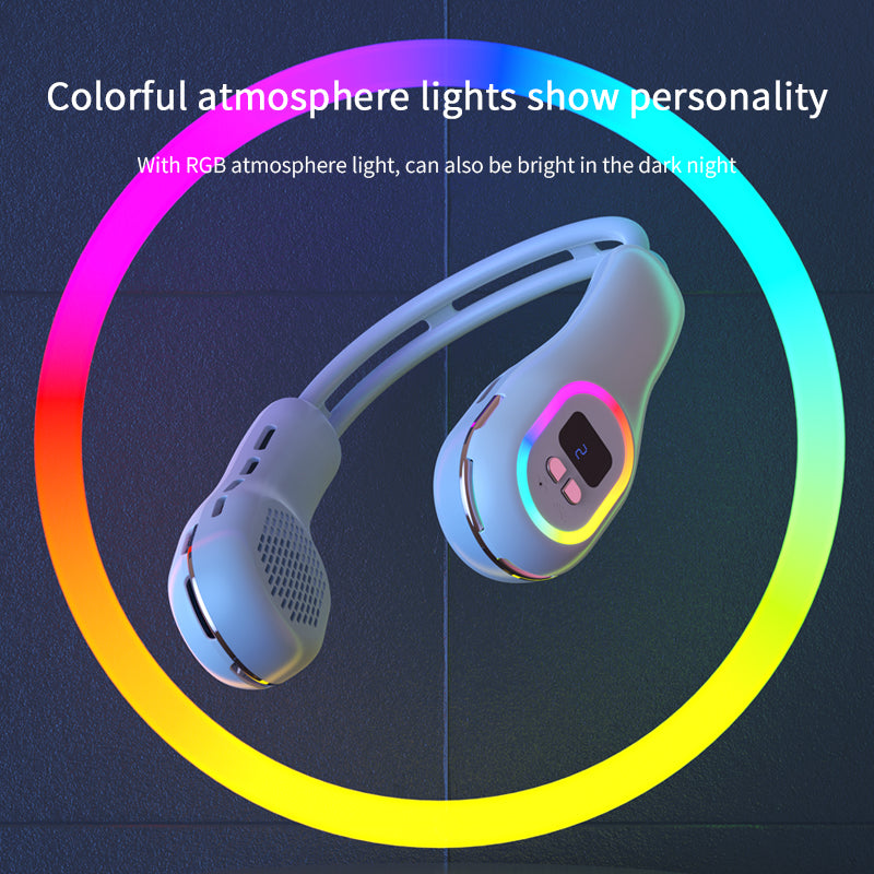 Summer Neck Fan Wearable Hands Free Bladeless Cooling Fans LED Colored Light 3 Speed 360° Wind Direction Adjustment Rechargeable Portable Air Con| S57