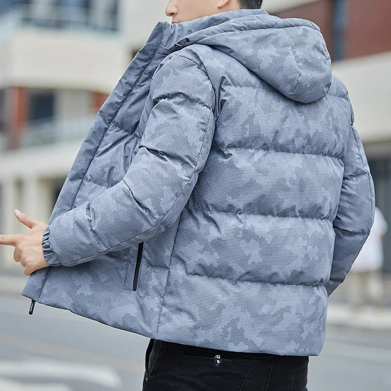 Veste coupe-vent décontractée pour homme, manteau d'hiver chaud à capuche épais et rembourré