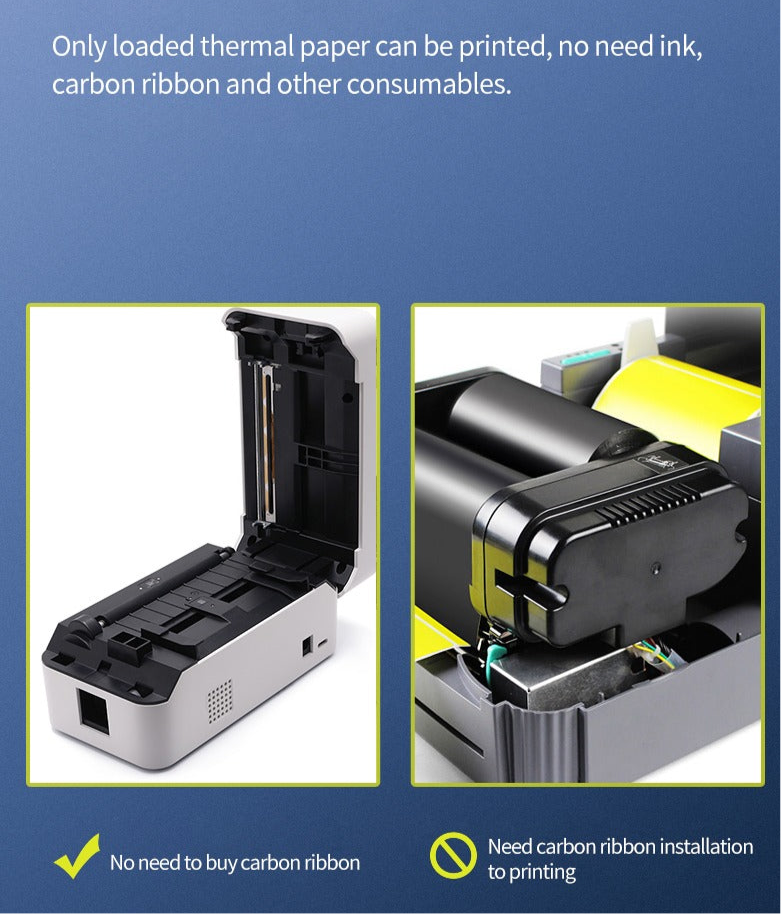 Thermal Label Printer Wireless Shipping Label Printer Royal Mail, UPS, DHL, Evri etc Label Printer Mobile, USB + Bluetooth Support Printer