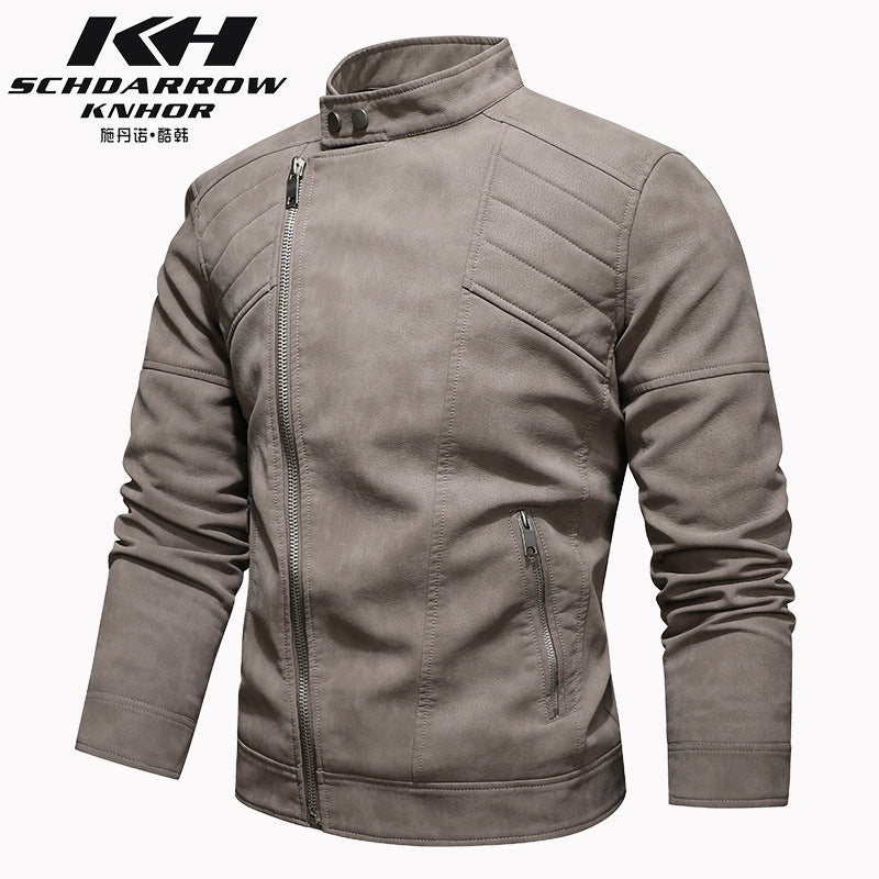 Veste en cuir PU pour homme, rembourrée, revers oblique, fermeture éclair, col montant coréen, blazer | KH-138