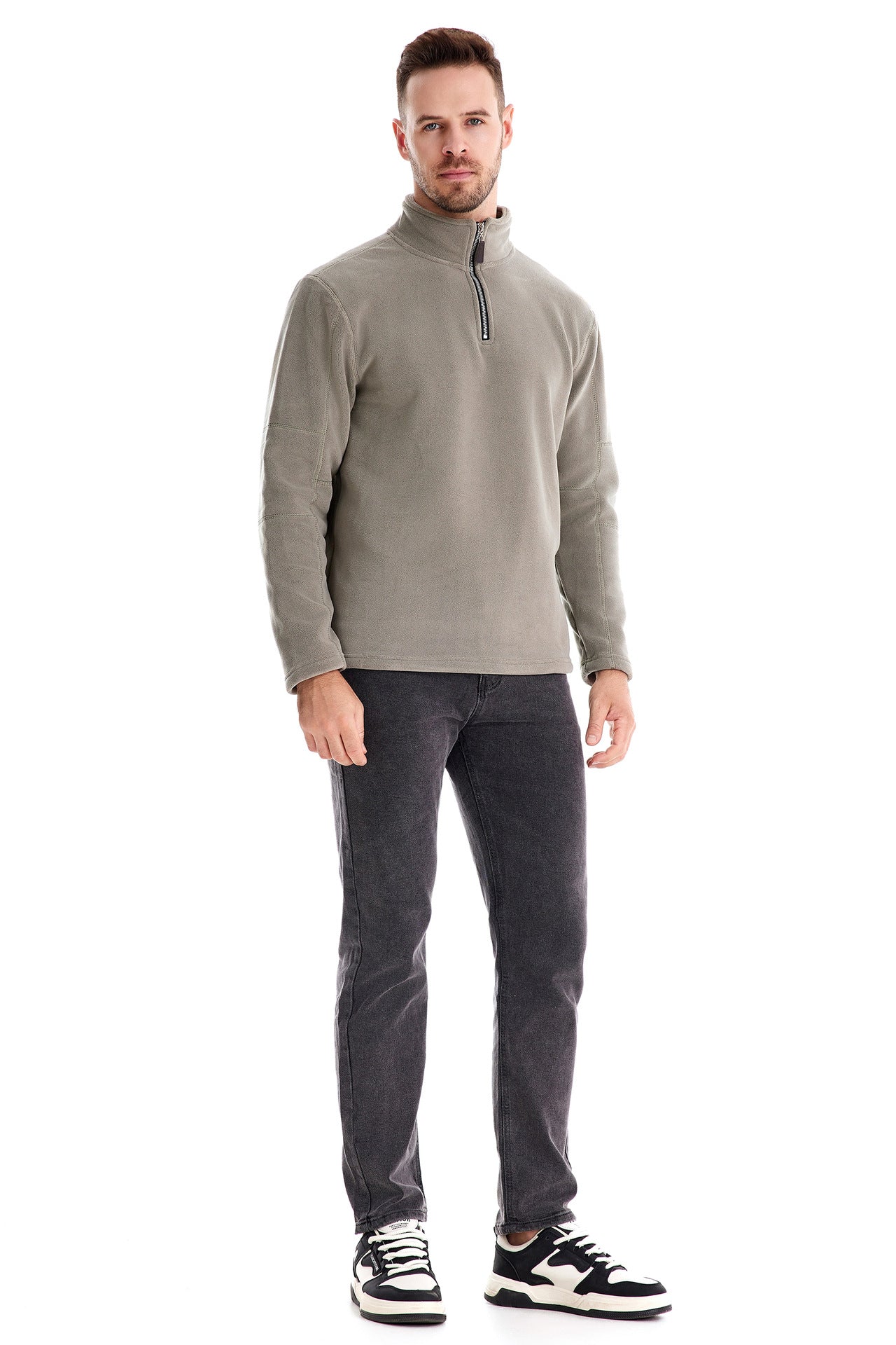 Men’s Fleece Pullover Sweatshirts | Autumn-Winter 2025 Europe Fashion | Half-Zip Stand Collar Tops | HD08