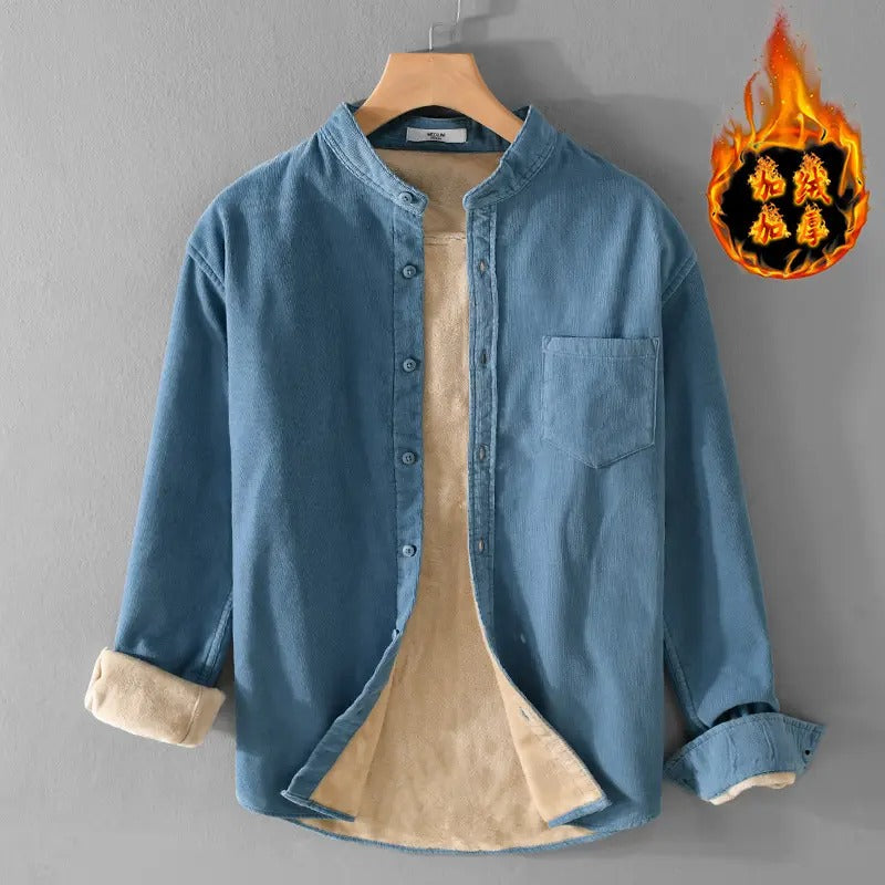 Winter Thickened Casual Vintage Stand Collar Corduroy Long Sleeve Shirt Velvet Thick Warm Tops | 9433