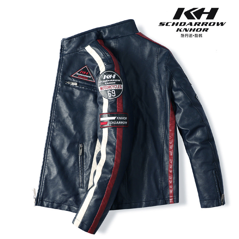 Veste en similicuir pour homme avec col montant et poches multiples | KH-188