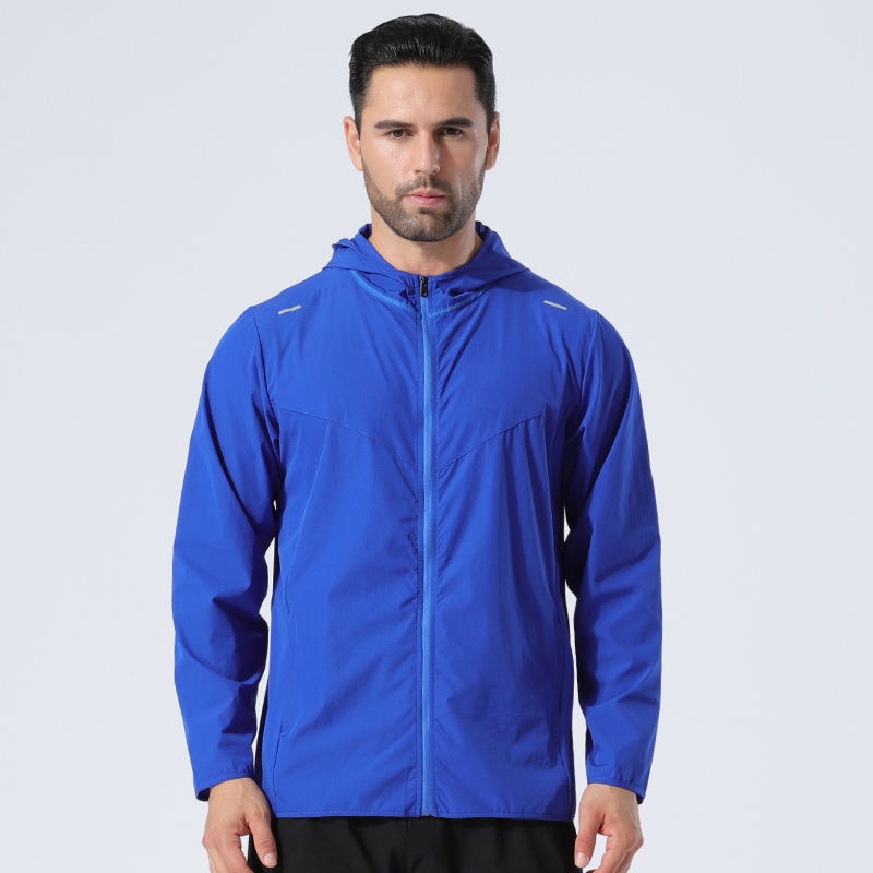 Veste de sport à capuche pour homme, imperméable, de qualité supérieure, avec bandes réfléchissantes, pour course à pied, extérieur, gym, entraînement