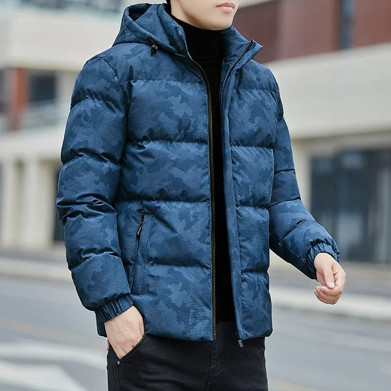 Veste coupe-vent décontractée pour homme, manteau d'hiver chaud à capuche épais et rembourré