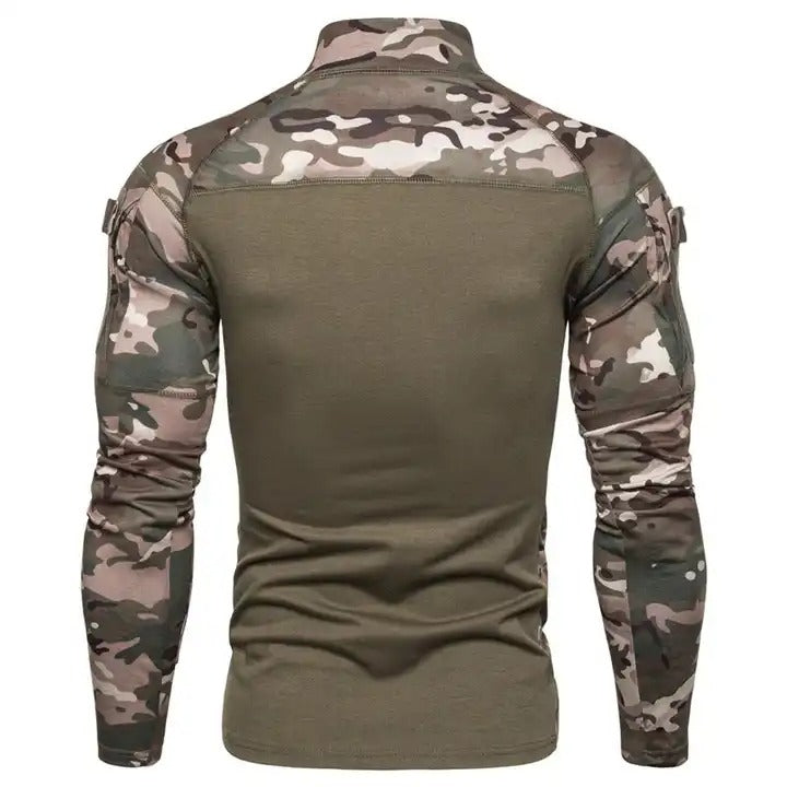 T-shirt décontracté à manches longues et col montant pour homme avec coutures camouflage | 1815-G11