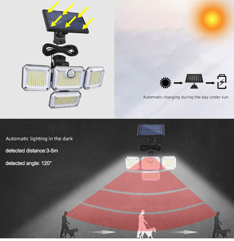 Solar LED Wall Lights Outdoor Split Motion Sensor Light 4 Heads 3 Modes Solar Lamp |