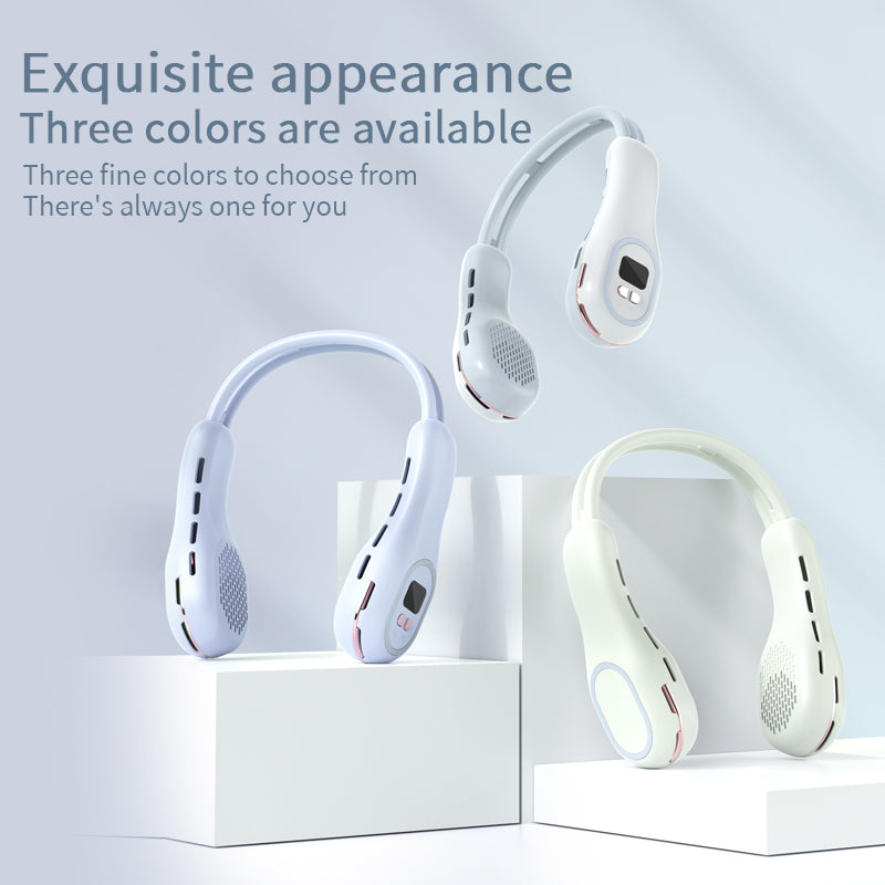 Summer Neck Fan Wearable Hands Free Bladeless Cooling Fans LED Colored Light 3 Speed 360° Wind Direction Adjustment Rechargeable Portable Air Con| S57