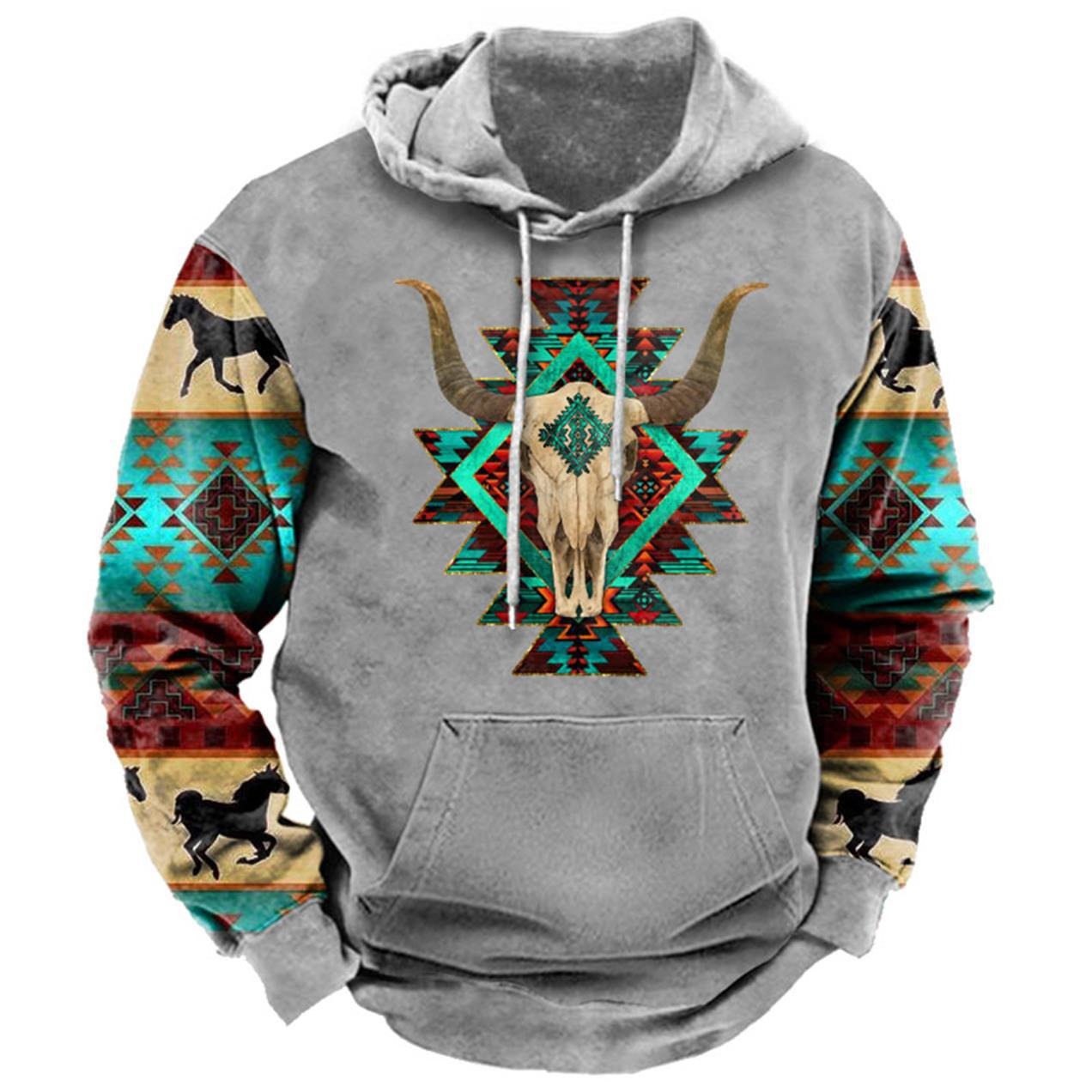Sweat à capuche à manches longues pour homme, style cowboy, décontracté