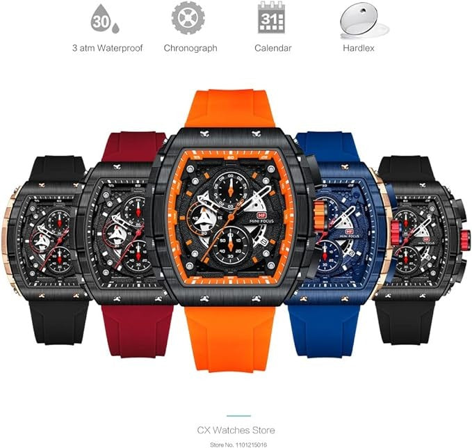 Montres de sport à quartz de luxe pour hommes avec bracelet en silicone et chronographe | MF0399G