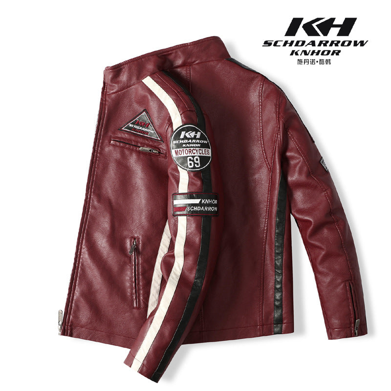 Veste en similicuir pour homme avec col montant et poches multiples | KH-188