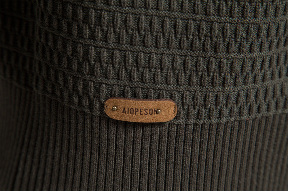 Men’s Winter Full-Zip Cardigan Sweater – High-Stretch Cotton Stand Collar Knit Top | Y324