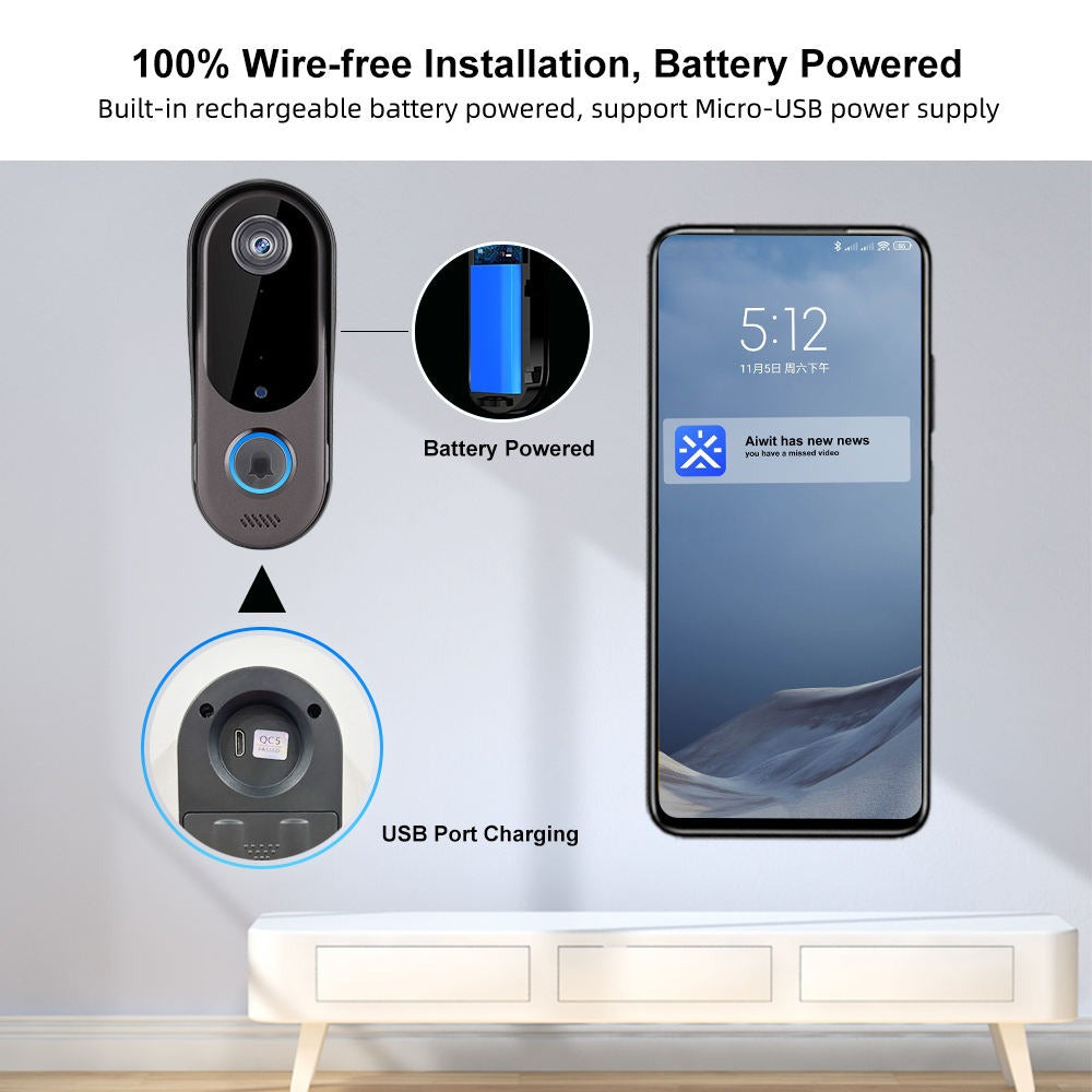 Wireless Home WiFi Smart High-Definition Video Doorbell Camera Two-Way Intercom Multi-Person Sharing Cloud Storage | AL-T3