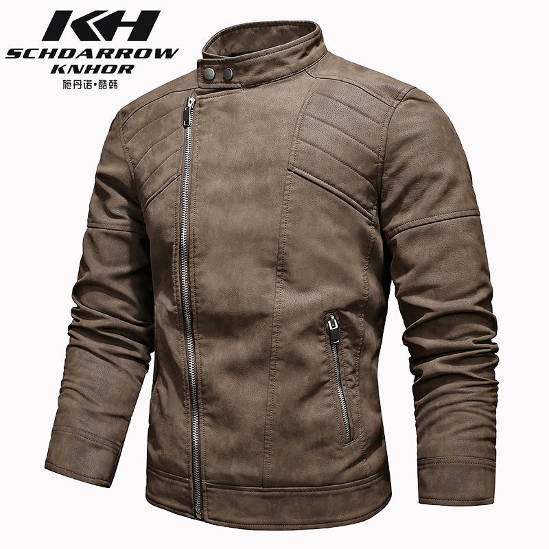 Veste en cuir PU pour homme, rembourrée, revers oblique, fermeture éclair, col montant coréen, blazer | KH-138