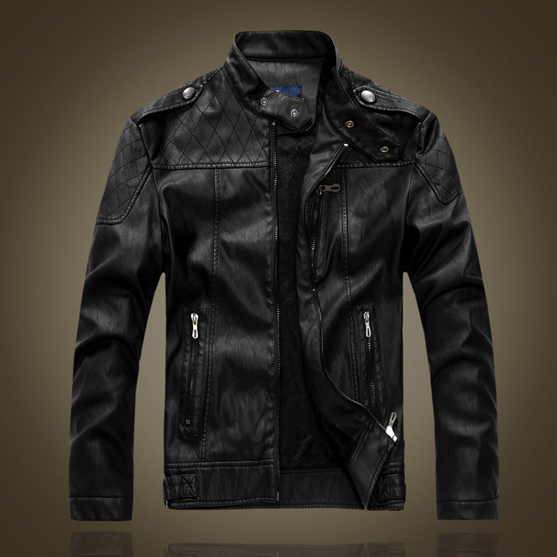 Giacca in pelle da uomo con colletto rialzato, giacca in pelle PU lavata Nostalgia | 8899