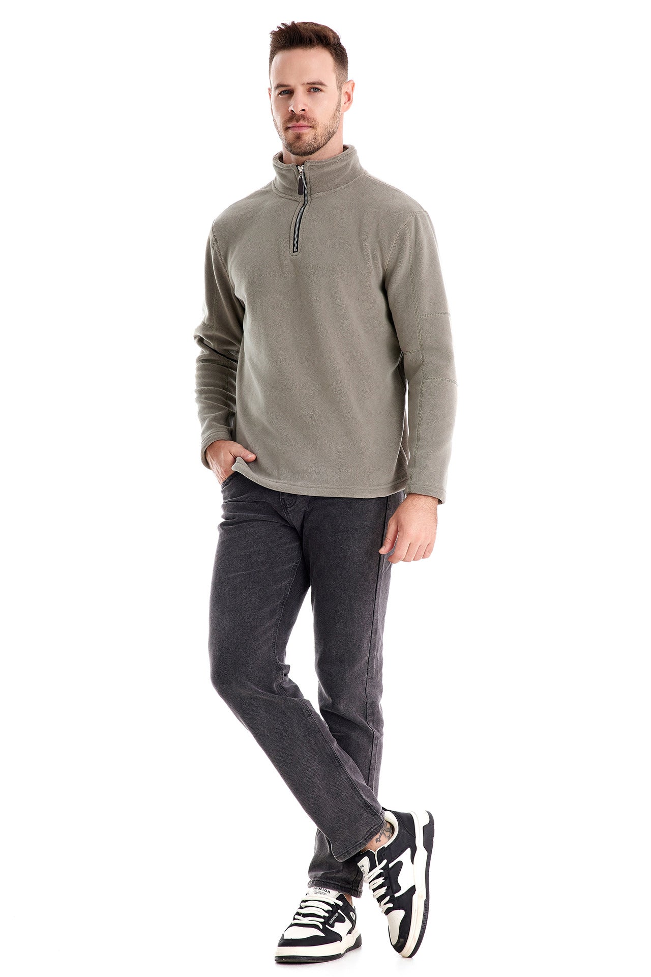 Men’s Fleece Pullover Sweatshirts | Autumn-Winter 2025 Europe Fashion | Half-Zip Stand Collar Tops | HD08