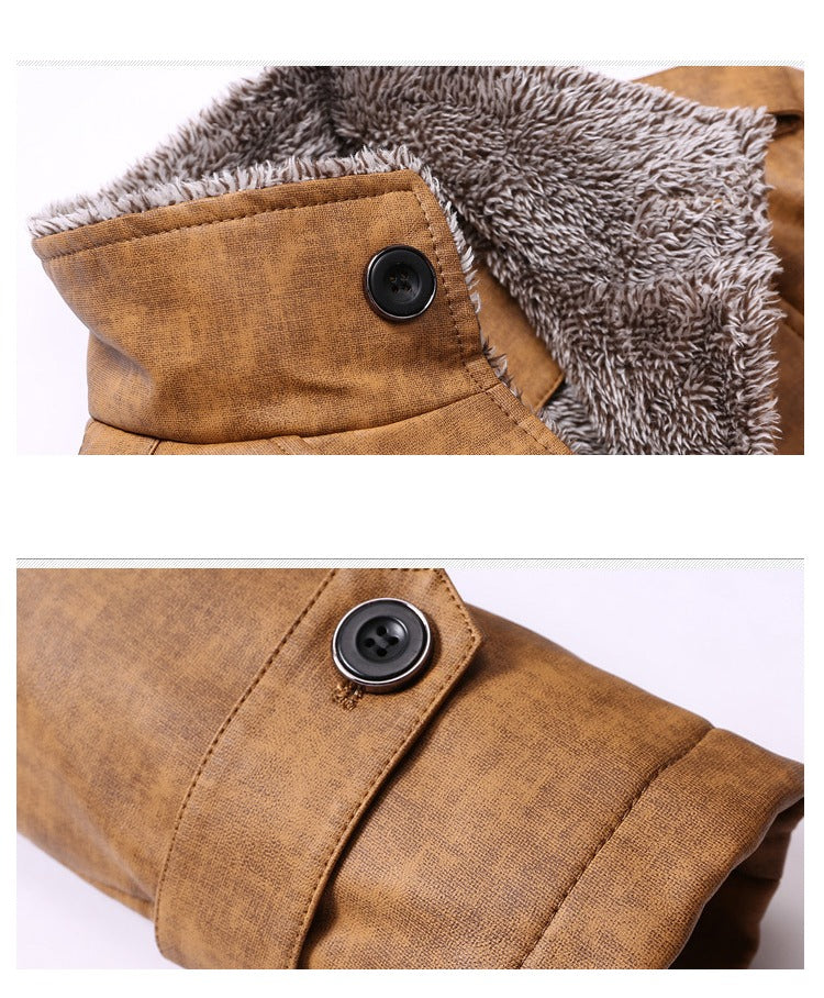 Cappotto invernale caldo in pelle da uomo, parka, giacca in pile, trench, giacca slim | ZQBA227