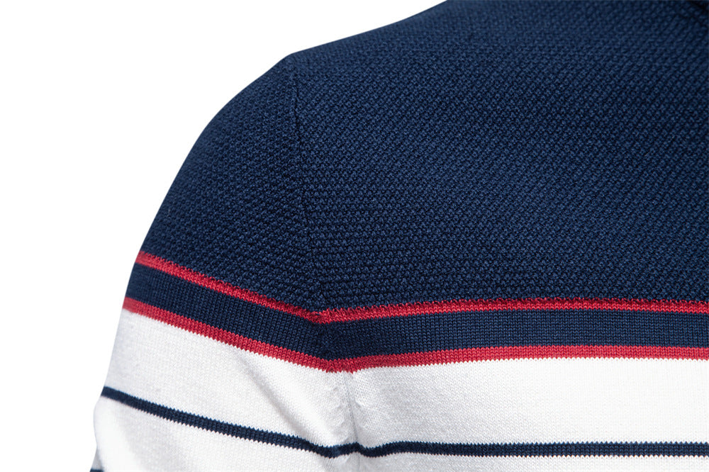 Men’s Striped Patchwork Knit Sweater – Crew Neck Casual Pullover for Autumn/Winter | SW117