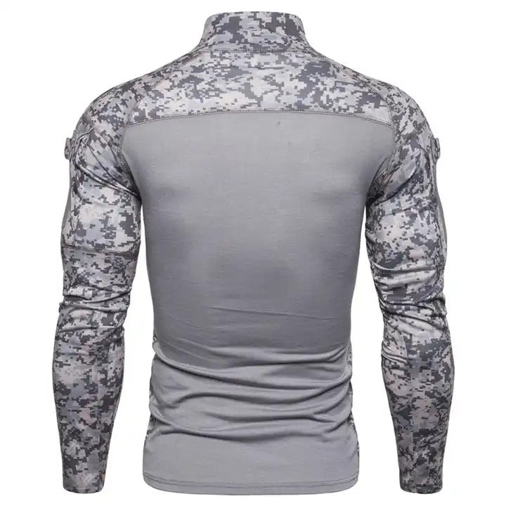 T-shirt décontracté à manches longues et col montant pour homme avec coutures camouflage | 1815-G11