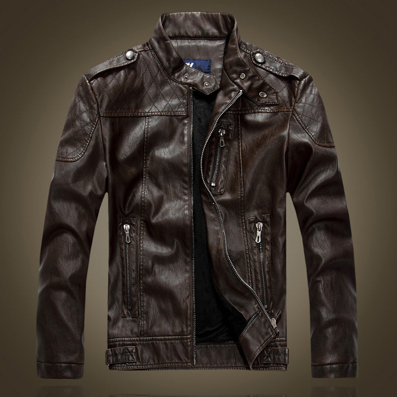 Giacca in pelle da uomo con colletto rialzato, giacca in pelle PU lavata Nostalgia | 8899