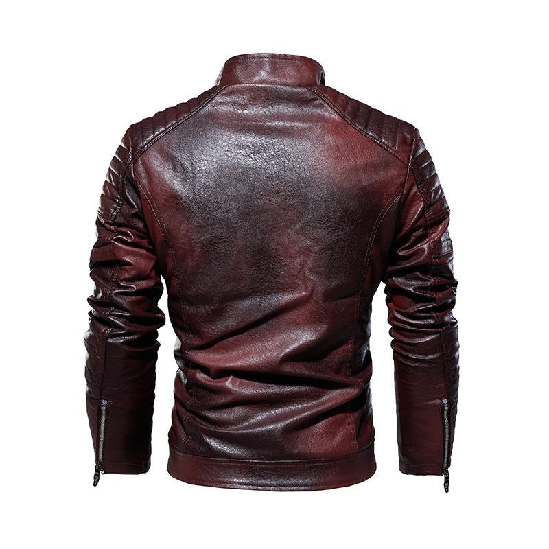 Giacca in pelle da uomo con fodera in pile, cappotto in pelle PU, taglie forti, giacca da uomo con risvolto e ricamo | 6693