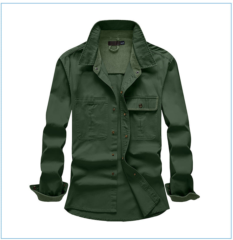 Men's Workwear Pure Cotton Corduroy Shirt with Contrast Color Lapel Plus Size Loose Fit Top | 3261