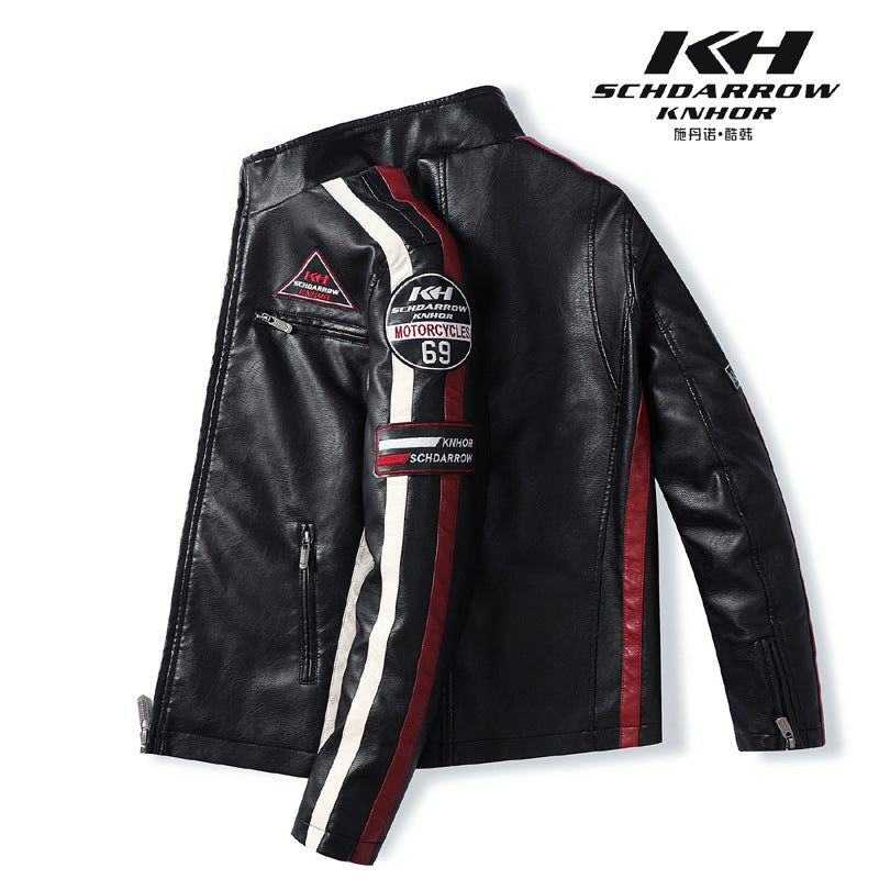 Veste en similicuir pour homme avec col montant et poches multiples | KH-188