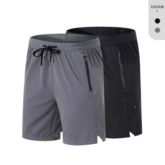 Men Running Shorts Zipper Pockets Side Split Workout Breathable Gym Shorts | K04