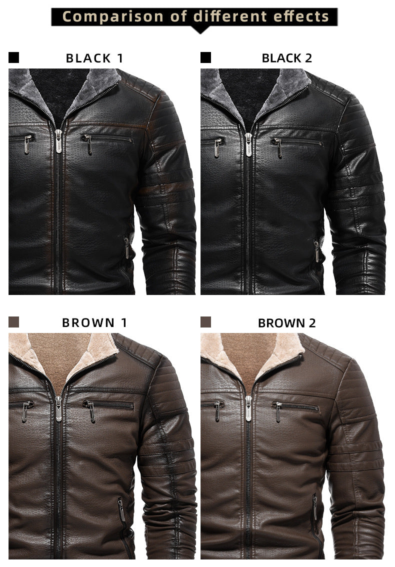 Europe & The United States Winter Leather Jacket Thickened Faux Fur Plush Warmth Retro Simulation Leather Texture Jacket | KH-209